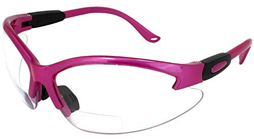 Global Vision Eyewear Cougar Bifocal Women's Safety Glasses Dark Pink Nylon Frame Clear Lenses