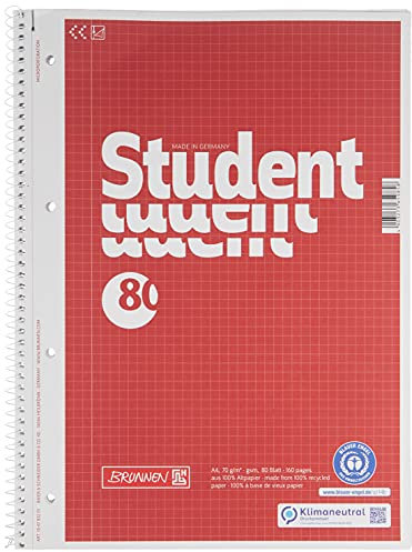 BRUNNEN Collegeblock Student Recycling | A4, Lineatur 22, 80 Blatt, rot