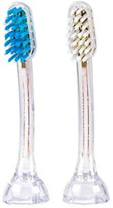 emmi-dent 2x Zahnbürstenaufsatz E2 Wave (1x Blau+ 1xWeiß) I Ersatzbürsten für die ideale Reinigung bei ungeraden Zähnen I Für alle emmi-dent Ultraschallzahnbürsten der Metallic- & Professional-Serie