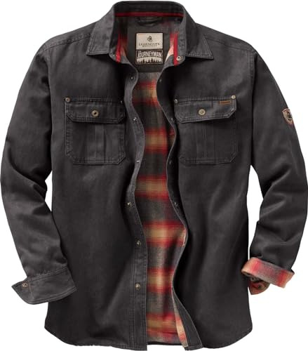 Legendary Whitetails Mens Flannel Lined Shirt Jacket Waxed Cotton Water Resistant Shacket, Tarmac, MED