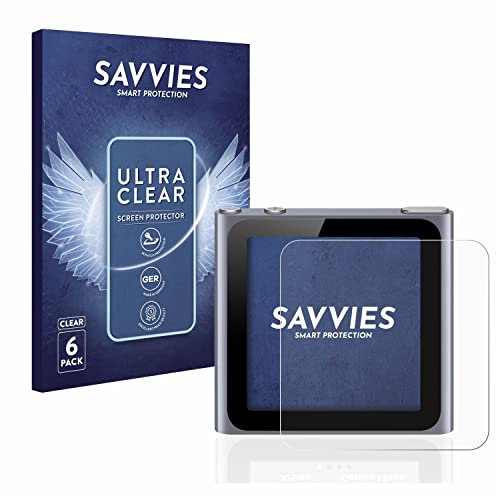 savvies Protector Pantalla para Apple iPod nano 2011 (6a Gen.) (6 Unidades) Película Ultra Transparente