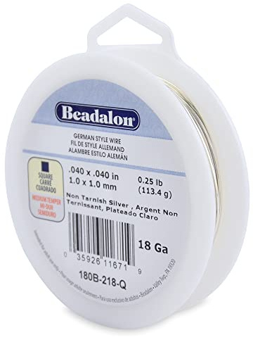 Beadalon German Style Wrapping Wire, Square, Silver Plated, 18 Gauge, 32 ft
