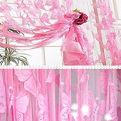 HONG 2er Stück Schmetterling Fadenvorhang Franse Türfensterscheibe Raumteiler Quaste Tür Fenster Vorhang,100cm *200cm (Pink)