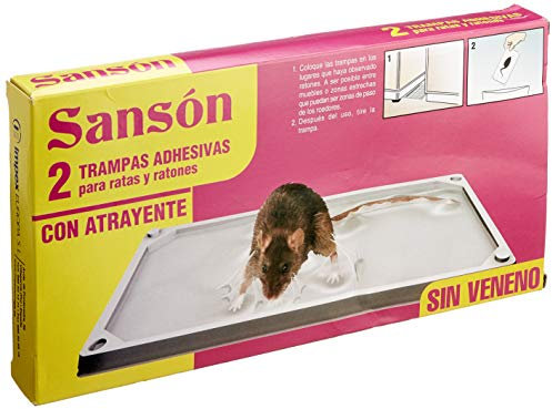 Sansón Trampas Adhesivas para Ratas y Ratones con Atrayente, sin Veneno, 2 Bandejas
