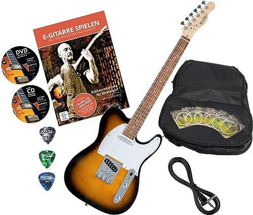 Rocktile Pro TL100-SB E-Gitarre 2-Tone Sunburst mit Zubehör (Gitarren Gibgab Tasche, Kabel, Plektren, Gitarren Schule mit CD & DVD, Gitarrensaiten)