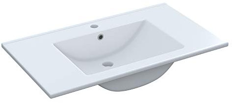 Habitdesign Lavabo Ceramica Color Blanco, Pila Lavamanos Rectangular, Baño, Medidas: 81,5 cm (Ancho) x 18 cm (Alto) x 46 cm (Fondo)