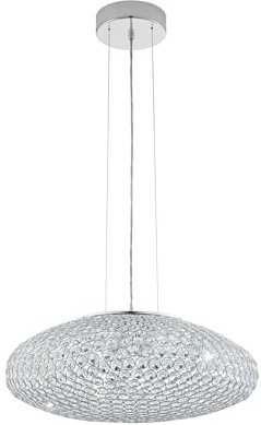 EGLO Pendelleuchte Clemente, 3 flammige Hängelampe, Elegant, Hängeleuchte aus Stahl und Kristall in Chrom, Klar, Esstischlampe, Wohnzimmerlampe hängend mit E27 Fassung