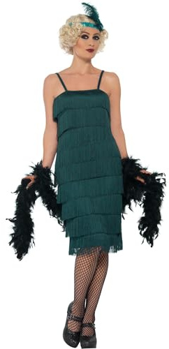 Smiffys Costume jeune fille délurée années 20, Vert, avec robe longue, bandeau et gants Halloween