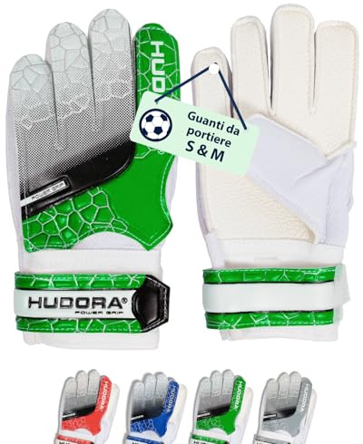 HUDORA Guanti da portiere – Guanti da calcio imbottiti per bambini e ragazzi in taglia S – dorso in schiuma – guanti da calcio con chiusura in velcro – verde