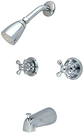 Kingston Brass KB241AX Twin Handle Tub and Shower Faucet with Decor Cross Handle, Polished Chrome,5-Inch Spout Reach