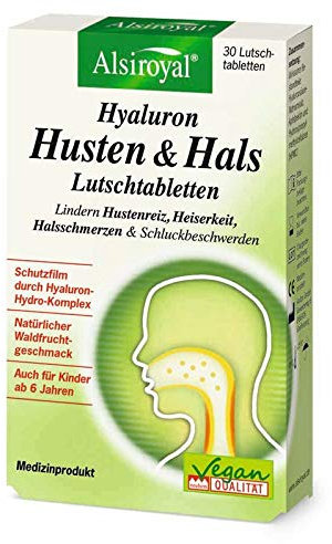 Alsiroyal Hyaluron Husten & Hals Lutschtabletten (30 Stk.) – Mit Hyaluron-Hydro-Komplex, Brauseeffekt für intensive Pflege, für wohltuende Befeuchtung von Hals & Rachen– Waldfruchtgeschmack