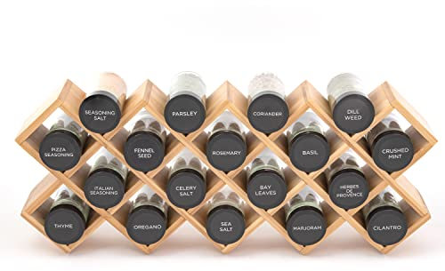 Kamenstein Criss Cross 18 Jar Bamboo Spice Rack with Spices Included - Countertop, Drawer, or Wall Mount Organizer with Refill Program