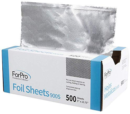 ForPro Professional Collection 900S präglade folieblad, aluminiumfolie, utfällbar dispenser för hårfärg, höjdpunkt, livsmedelssäker, 23,5 cm bred x 25 cm
