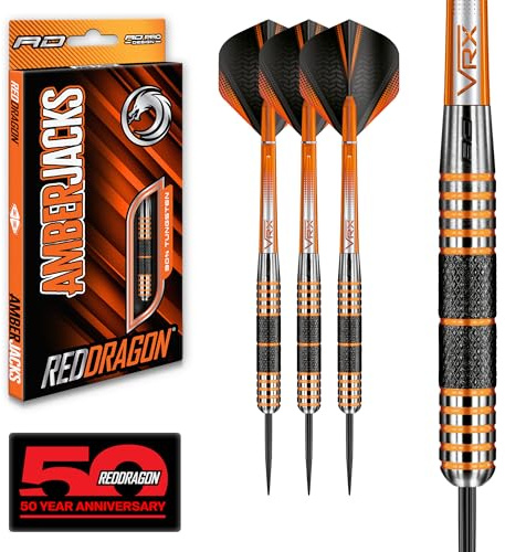 RED DRAGON Amberjack 11 Steel Tip Darts Set - 90% Tungsten Barrels for Precision & Control, Slim Profile, 30g, Flights & Shafts Included