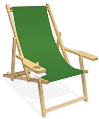 Holz-Liegestuhl mit Armlehne und Getränkehalter, Klappbar, Wechselbezug (Grasgrün)