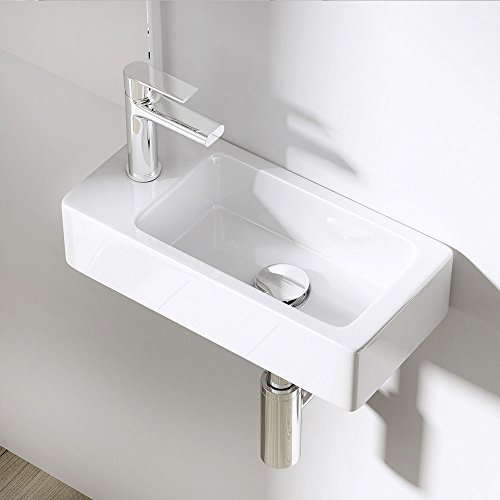 Durovin Bathrooms Small Cloakroom Basin - Rectangular Wall Mounted/Countertop Basin - One Left Hand Tap Hole- 370 x 180 x 90mm (WxDxH)