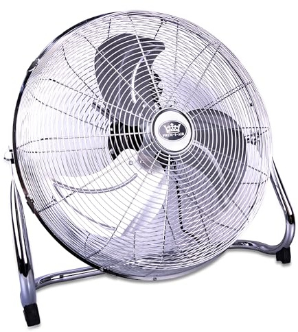 Prem-i-air Chrome 18 Inch (45 cm) Powerful Cooling Cold Air High Velocity Floor Air Circulator Fan with 3 Airflow Speed Settings, Quiet Operation For Use in Homes, Offices and Bedrooms