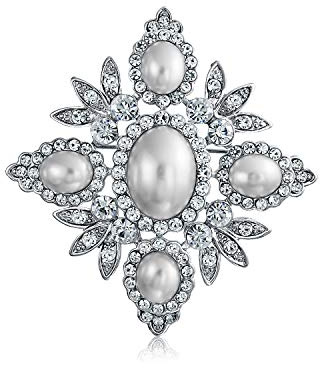 Estilo Nupcial Vintage Gran Declaración De Moda Cristal Hoja Flor Blanco Simulado Perla Boda Broche Alfiler Para Mujer Plata Tono Oro Rodio Chapado En Latón