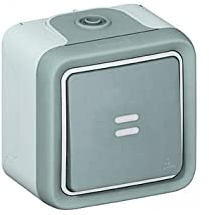 Legrand 069723 Poussoir Témoin Étanche, Plexo Complet Saillie, 10A, Gris