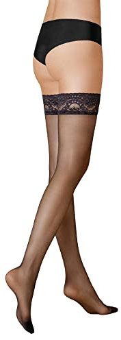 KUNERT Damen Halterlose Strümpfe Mystique 20 Doppelsilikonstreifen 20 DEN Black 0500 S