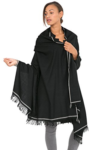 likemary Shoreditch Bufanda Pashmina Mantón Mujer de Lana Merina - Chal Fular Extra Grande para Invierno - 100% Lana Merina Pura Tejida a Mano - Regalo para Mujer Comercio Justo Negro