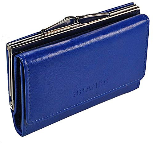 GoBago Damen Bügelbörse Leder Portemonnaie Geldbeutel Knipser (Blau)