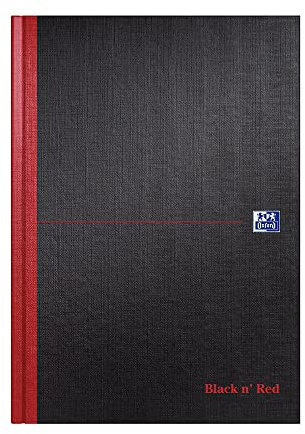 Oxford Black N' Red 100080537 Single Cash Ruled Casebound Notebook, 192 Pages, Black, Red, A4