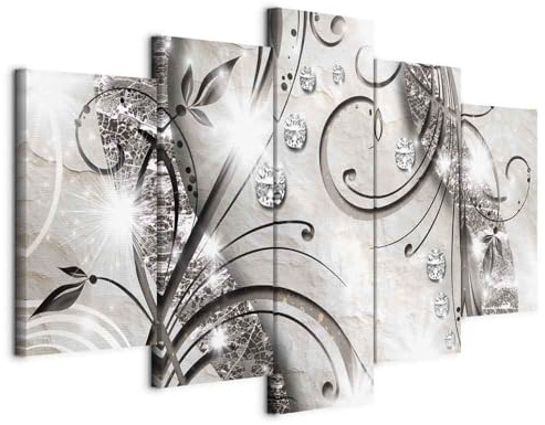 B&D XXL - Quadro Moderno Grande Astratto Foglie Fiori 200x100 cm 5 Pezzi - Quadri Moderni per Camera da Letto - Stampa su Tela con Struttura - Decori da Parete Simpatici Elegante Glamour a-A-0051-b-m