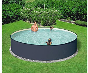 Planet Pool Stahlwandpool Set (10-teilig) hoch rund 450 x 120 cm, Stahl 0,4 mm anthrazit Folie 0,3 mm Sand