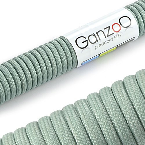 Ganzoo Paracorde 550, 4mm Corde, 15 Mètres, Polyester, Type 3-7 brins intérieurs, Le Bricolage de Laisse de Chien Collier Bracelet, Camping Survie et Outdoor Corde à Tout Faire, Argent-Gris