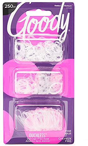 Goody Ouchless Polyband Hair Ties - 250 Ct, Clear, Latex Hair Bands for Women's Hair, Easy Glide, Ultra-Strong Hold Hair Accessories for Women & Men, Secure Hold Ridge Design, All Hair Types