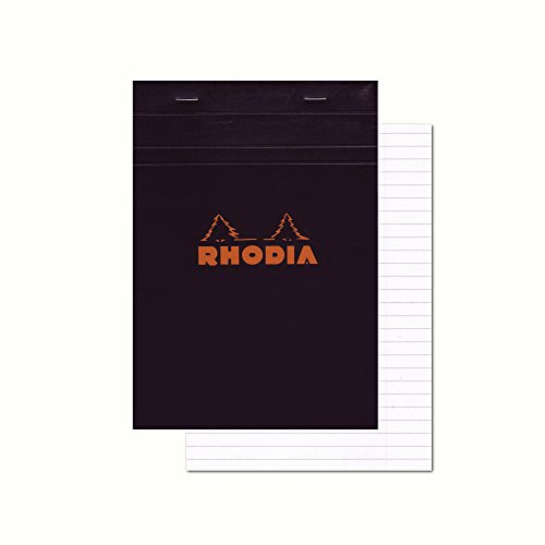 RHODIA 166009C - Stapled Notepad N°16 Black - A5 - Lined - 80 Detachable Sheets - White Clairefontaine Paper 80 g/m - Soft, Resistant and Waterproof Coated Card Cover - Basics