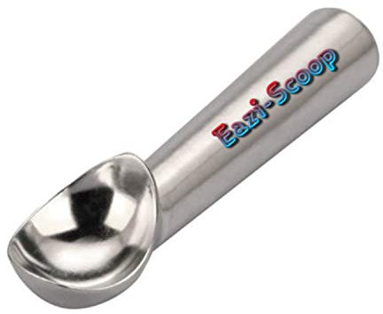 NEW! Eazi Scoop ice cream scoop with a Special Gel Filling easily scoops even the hardest of ice cream. No need to warm under a hot tap as it works by just the warmth of the hand on the handle.