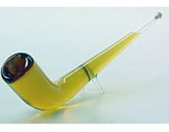 Oberstdorfer Glashütte Alphorn befüllbar aus klarem Glas liegend Kristallglas mundgeblasen Länge ca. 30 cm Füllmenge 0,2 Liter