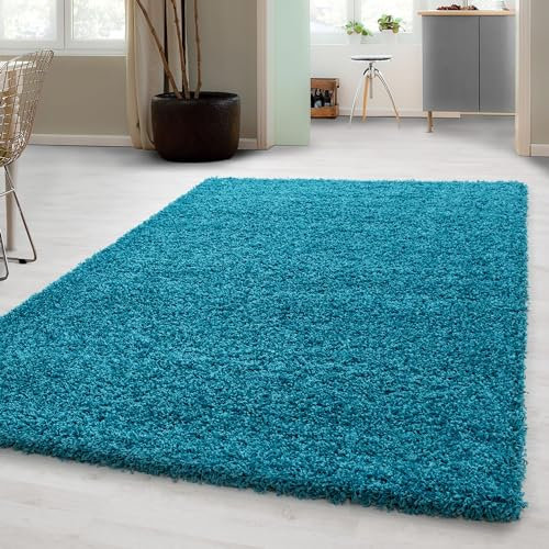 Carpetsale24 Shaggy Hochflor Teppich, 200x290 cm, Türkis, weich, flauschig, modern, einfarbig, Für große Wohnzimmer oder Esszimmer, für Wohnzimmer Schlafzimmer Flur