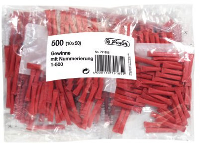 Herlitz 791855 Gewinnlose nummeriert 1-500, 10x50 Stück, Farbe rot