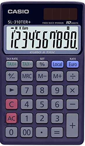 Casio SL-310TER+ Calculadora de Bolsillo, Pantalla de 10 dígitos, con euroconvertidor, Azul