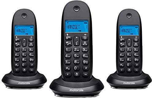 Motorola C1003LB+ Trio Teléfono fijo DECT inalámbrico Trio - Color negro - Pantalla LCD, 50 contactos, modo ECO - 3 unidades