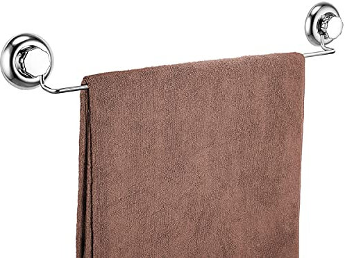 MaxHold No-Drilling - Suction Cup Single Towel Bar 18 - Towel Rack Holder - Vaccum System - Stainless Steel Never Rust - Towel Rail for Bathroom & Kitchen