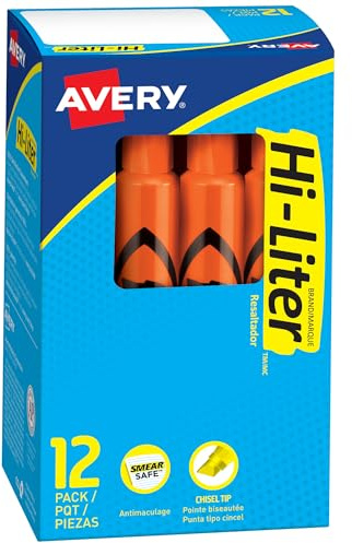 Avery Hi-Liter Desk-Style Highlighters, Smear Safe Ink, Chisel Tip, 12 Fluorescent Orange Highlighters (24050)