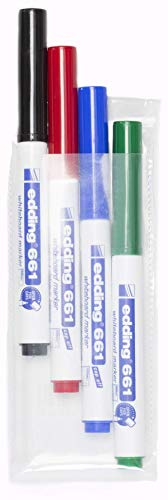 Edding 661-4-S - 4 Marcadores para Pizarra Blanca - Punta Redonda 1-2mm - Azul/Rojo/Verde/Negro