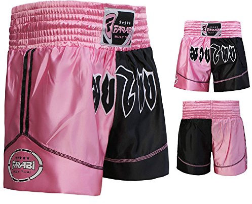 Farabi Sports Muay Thai Short for MMA, Muay Thai, Boxen Kickboxen Kampfsport Shorts Muay Thai Shorts (Pink/Black, XL)