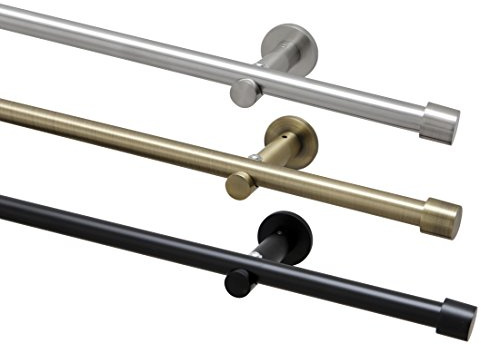 Garduna 120cm Gardinenstange Ø 16mm Cap modern, 1-lauf, edelstahl-optik / # messing-antik # / schwarz (ohne Ringe)