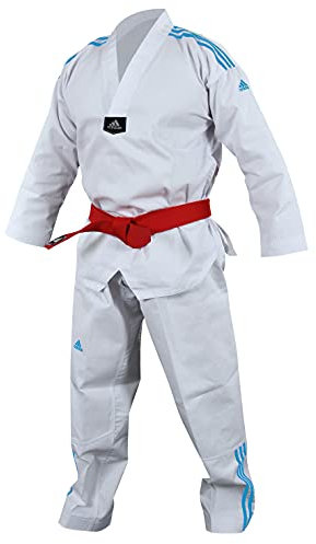 adidas Taekwondoanzug, Adi Club 3 stripes, weißes Revers, blaue Streifen (150)