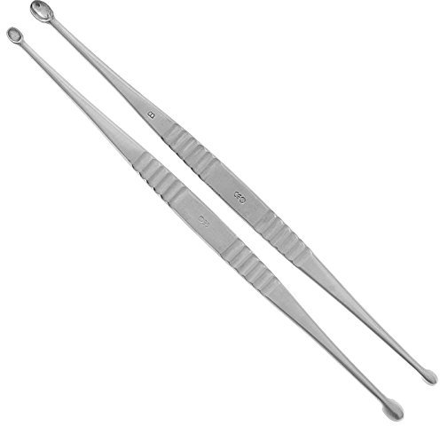 Scharfer Löffel nach Willinger, 3mm + 4mm, Kosmetex Schaber, Zystenlöffel, Zystenschäler, Groß (1 Stück)