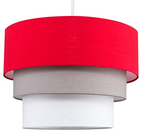 MiniSun | Round Modern 3 Tier Red Fabric Ceiling Pendant Light Shade | Pendant Lights, Home Décor & Improvement Essential | 30cm Shade Width