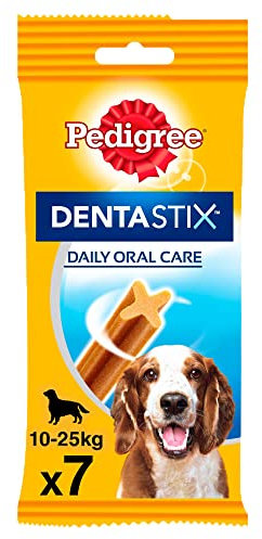 PEDIGREE DentaStix Hundesnack für mittelgroße Hunde (10-25kg), Zahnpflege-Snack mit Huhn und Rind, 10 Packungen je 7 Stück (10 x 180 g)