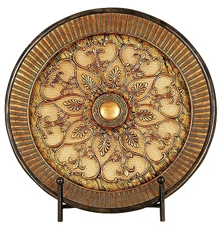 Deco 79 Polystone Scroll Embossed Detail Charger with Stand, 16 x 16 x 1, Gold