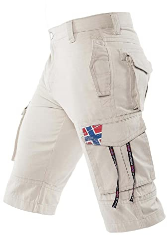 Nebulus Herren Cargo Short BOODY, Sommer Hose, Herren mit 6 Taschen, beige-Cement - L