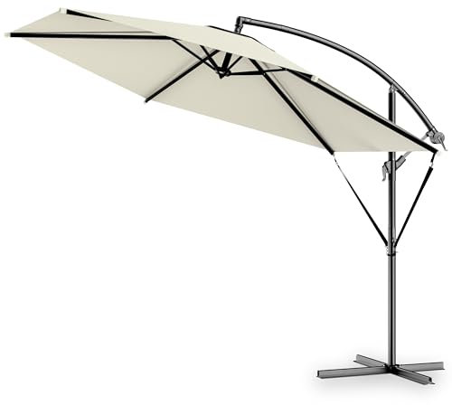 Kingsleeve® Sonnenschirm UV Schutz 80+ Ø 300 cm Groß mit Ständer Schutzhülle Windsicherung Neigbar Rund Kurbel Garten Balkon Ampelschirm Creme